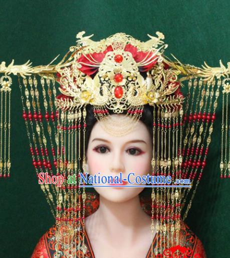 Traditional Handmade Chinese Hair Accessories Empress Wedding Phoenix Coronet, China Han Dynasty Bride Tassel Hairpins for Women