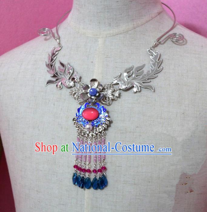 Traditional Handmade Chinese Jewelry Accessories Princess Necklace, China Tang Dynasty Empress Tassel Cloisonne Necklet for Women