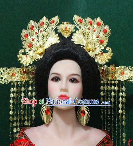 Traditional Handmade Chinese Hair Accessories Tang Dynasty Empress Phoenix Coronet Ancient Hair Comb Hairpins Headwear for Women