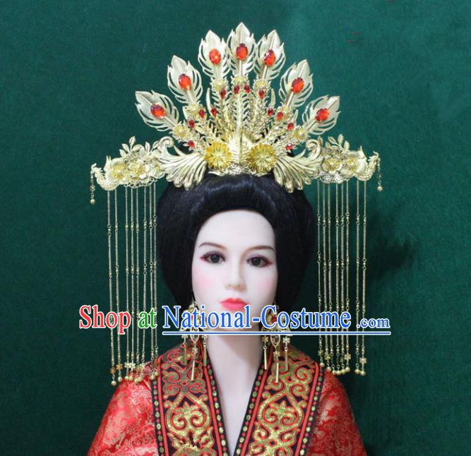 Traditional Handmade Chinese Hair Accessories Tang Dynasty Empress Tassel Phoenix Coronet Royal Queen Hairpins Headwear Complete Set for Women