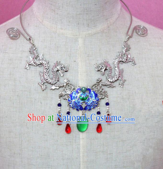 Traditional Handmade Chinese Jewelry Accessories Princess Lotus Necklace, China Tang Dynasty Empress Tassel Cloisonne Necklet for Women