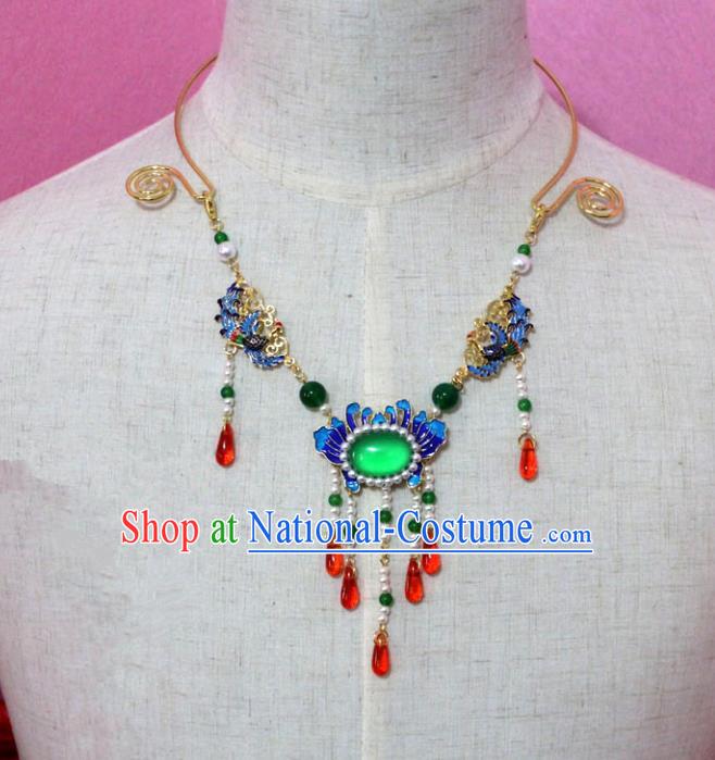 Traditional Handmade Chinese Jewelry Accessories Princess Cloisonne Necklace, China Tang Dynasty Empress Tassel Necklet for Women