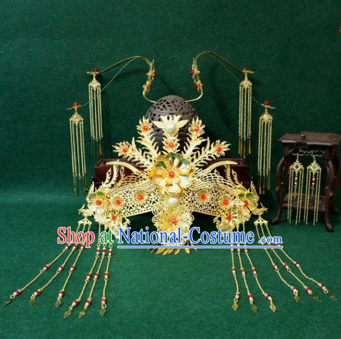 Traditional Handmade Chinese Ancient Classical Hair Accessories Bride Wedding Barrettes Empress Phoenix Coronet Hairpins