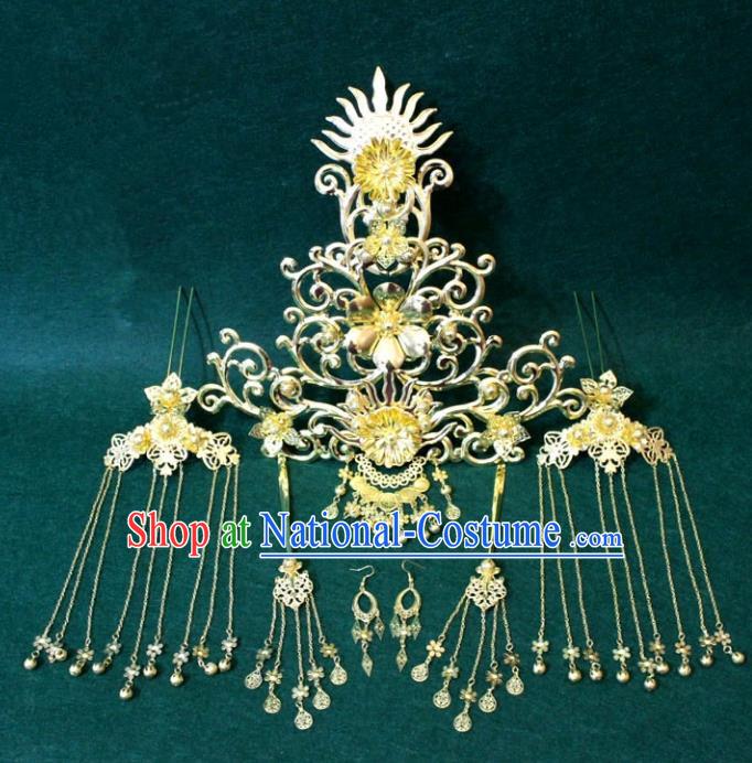 Traditional Handmade Chinese Ancient Classical Hair Accessories Bride Wedding Barrettes Empress Phoenix Coronet Hairpins