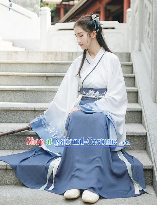 Asian China Han Dynasty Hanfu Princess Embroidery Wide Sleeve Dress Clothing Complete Set