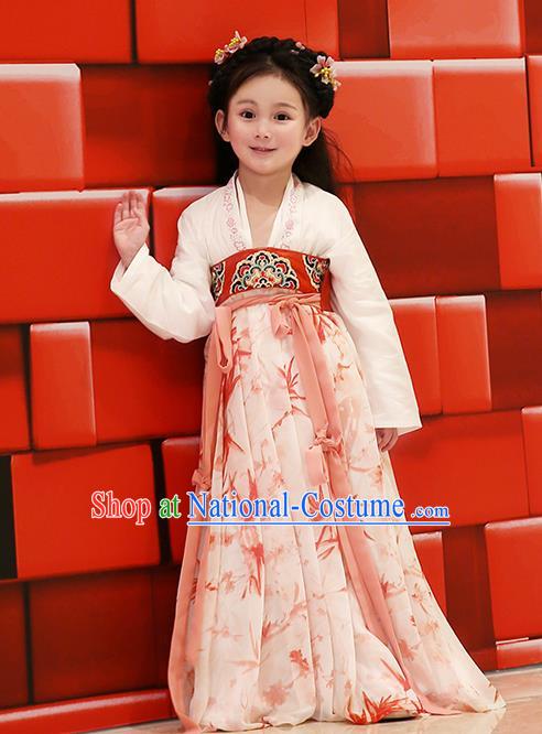 Asian China Tang Dynasty Hanfu Costume, Traditional Chinese Princess Red Dress Clothing for Kids