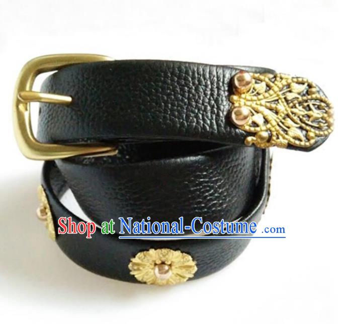 Traditional Handmade Chinese Accessories Tang Dynasty Emperor Belts, China Majesty Black Leather Waistband for Men