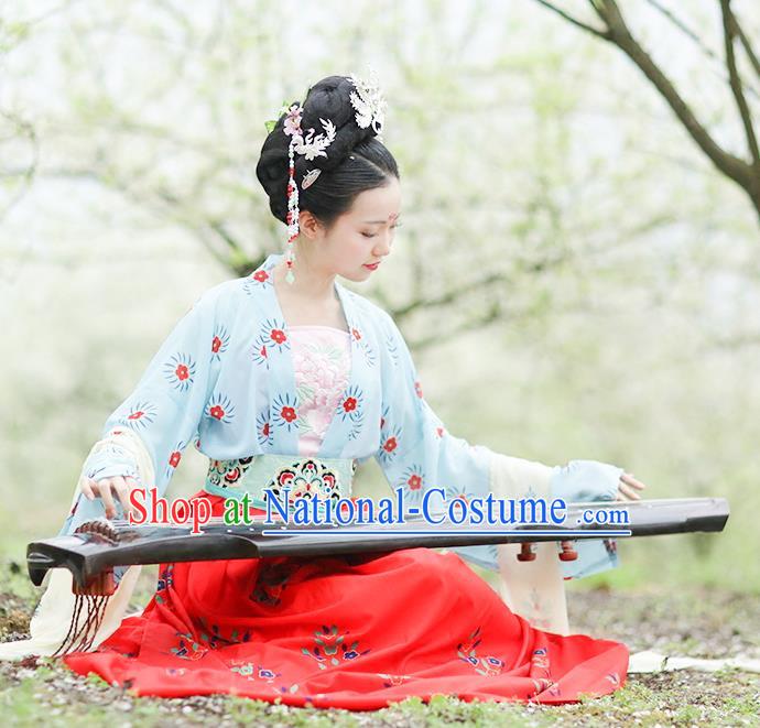 Traditional Chinese Ancient Hanfu Costume Blouse and Skirts Complete Set, Asian China Tang Dynasty Princess Embroidered Clothing for Women