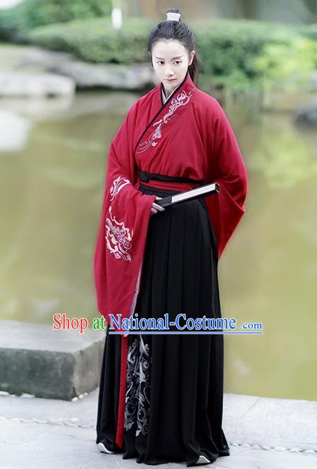 Traditional Chinese Ancient Hanfu Costume Swordsman Blouse and Skirts Complete Set, Asian China Han Dynasty Embroidered Clothing for Women