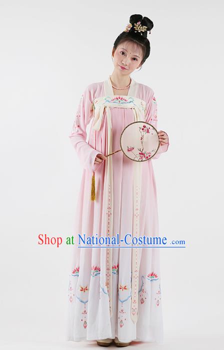 Traditional Chinese Ancient Princess Hanfu Costume Embroidered Blouse and Slip Skirt, Asian China Tang Dynasty Palace Lady Clothing for Women