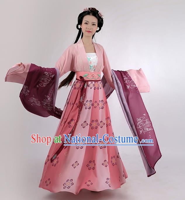 Traditional Chinese Ancient Princess Hanfu Embroidered Costume Complete Set, Asian China Tang Dynasty Palace Lady Clothing for Women