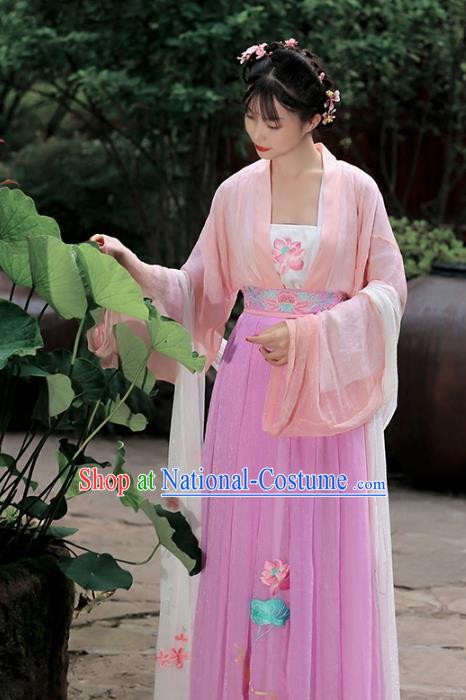 Asian Chinese Tang Dynasty Hanfu Embroidered Costume, Traditional China Ancient Princess Clothing for Women