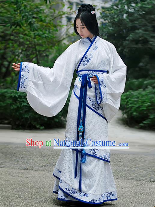 Asian Chinese Han Dynasty Palace Lady Costume Hanfu Curve Bottom, Traditional China Ancient Princess Clothing for Women