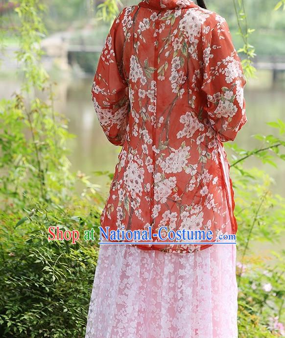 Asian Chinese Song Dynasty Young Lady Costume Hanfu BeiZi, Traditional China Ancient Princess Red Blouse for Women