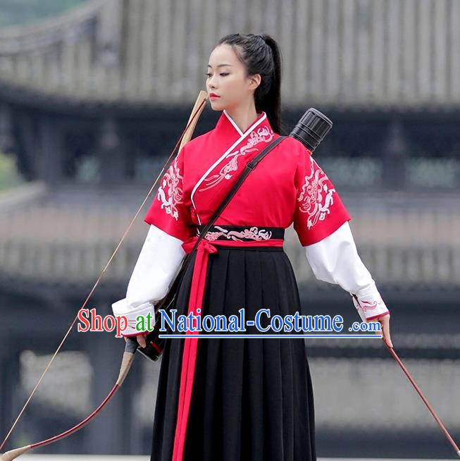 Asian Chinese Ming Dynasty Imperial Guards Costume, Traditional China Ancient Princess Embroidered Swordswoman Clothing