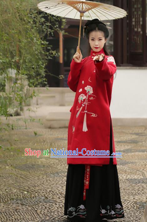 Asian Chinese Ming Dynasty Imperial Princess Costume, Ancient China Palace Lady Embroidered Coat Long Blouse for Women