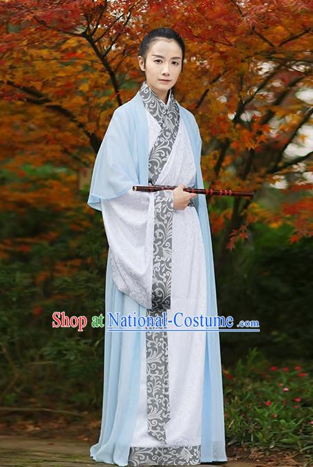 Asian Chinese Han Dynasty Swordsman Costume, Ancient China Knight Embroidered Long Robe Clothing for Men