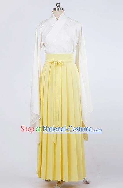 Asian Chinese Ming Dynasty Young Lady Costume, Ancient China Princess Silk Yellow Skirt Clothing for Women