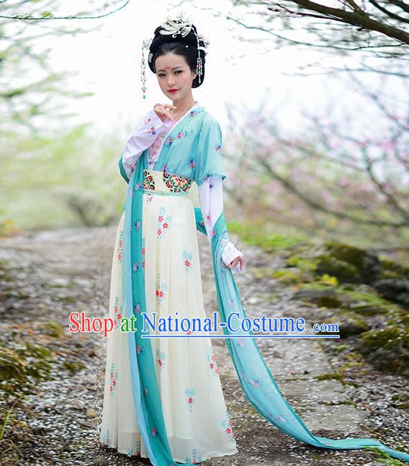 Asian Chinese Tang Dynasty Princess Embroidery Costume Complete Set, Ancient China Palace Lady Embroidered Clothing for Women