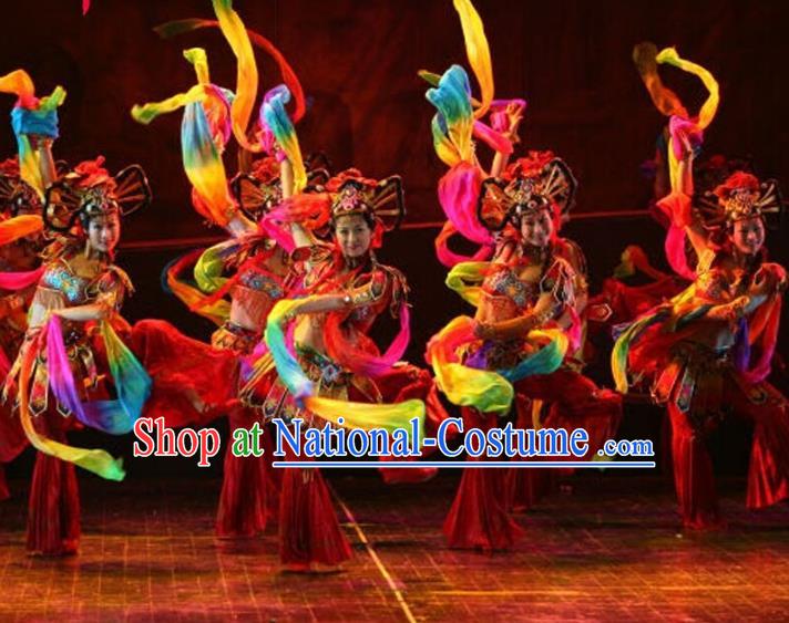 Traditional Chinese Yangge Fan Dancing Costume Modern Dance Dress Clothing and Headwear