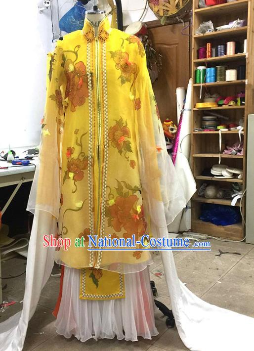 Traditional Chinese Peking Opera Dance Water Sleeve Yellow Costume, China Ancient Beijing Opera Hua Tan Fairy Dance Clothing for Women