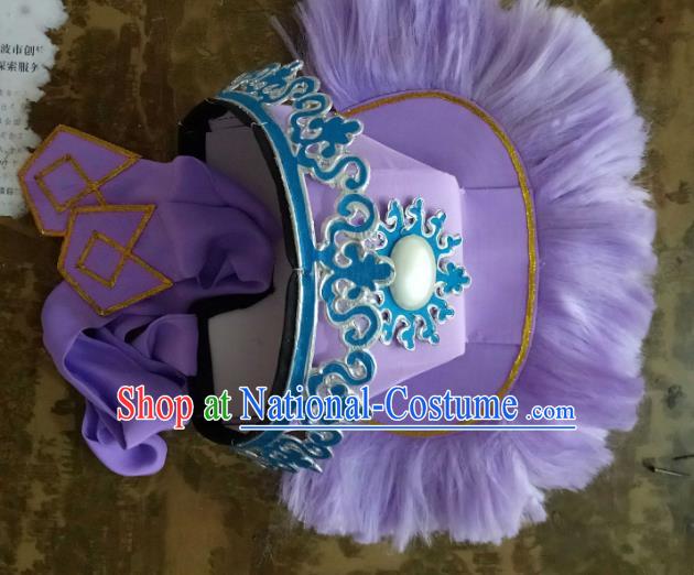 Traditional Chinese Peking Opera Old Men Purple Hats, China Ancient Beijing Opera Ministry Councillor Headwear for Men