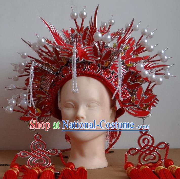 Traditional Chinese Ming Dynasty Imperial Empress Wedding Hats, China Ancient Bride Red Phoenix Coronet Headwear for Women