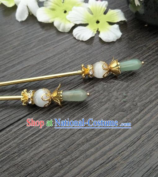 Traditional Handmade Chinese Hair Accessories Green Jade Hairpins, China Palace Lady Hanfu Hair Stick for Women