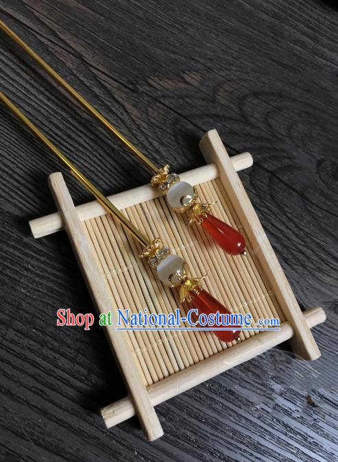 Traditional Handmade Chinese Hair Accessories Red Jade Hairpins, China Palace Lady Hanfu Hair Stick for Women