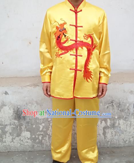 Traditional Chinese Classical Dance Yangge Fan Dance Costume, Folk Dance Drum Dance Lion Dance Yellow Clothing for Men