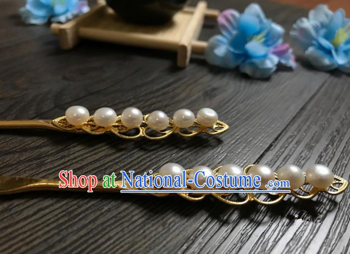 Traditional Handmade Chinese Hair Accessories Copper Hairpins, China Palace Lady Hanfu Pearls Hair Stick for Women