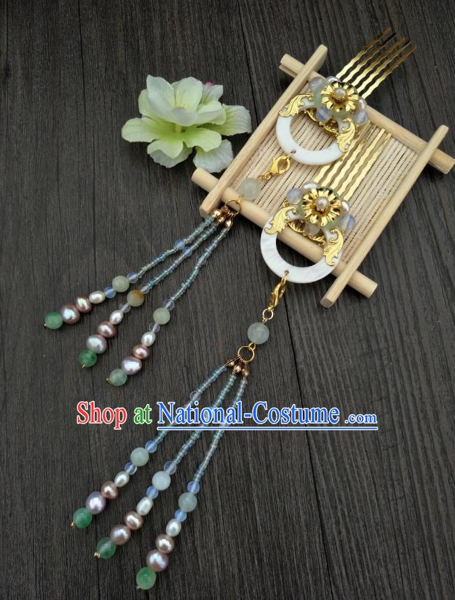 Traditional Handmade Chinese Hair Accessories Hanfu Shell Hair Comb, China Palace Lady Tassel Hairpins for Women