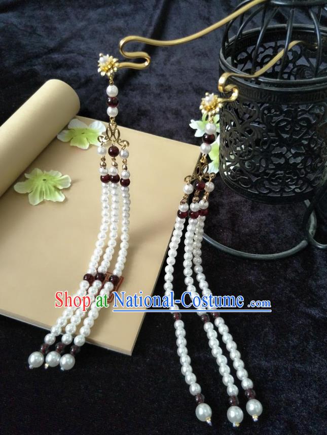 Traditional Handmade Chinese Hair Accessories Hanfu Hairpins, China Palace Lady Pearls Tassel Step Shake for Women