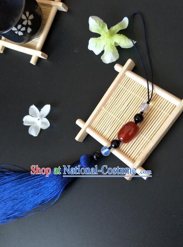 Traditional Handmade Chinese Hanfu Accessories Jade Pendant, China Palace Lady Blue Tassel Waist Pendant for Women