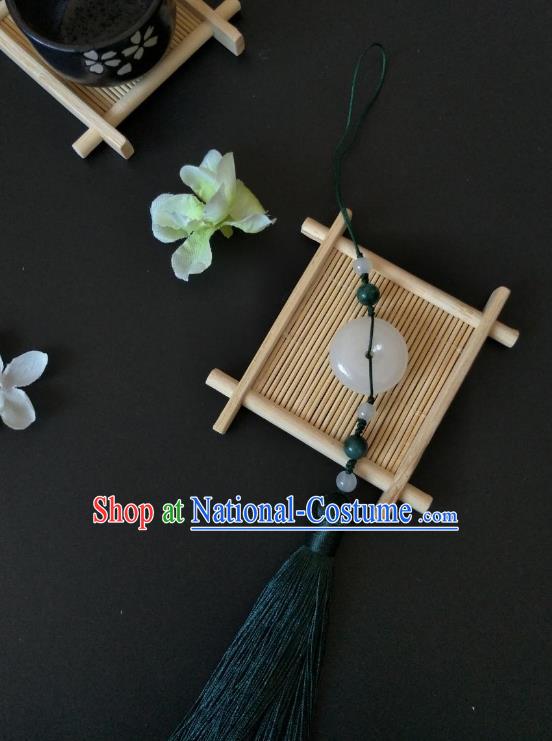 Traditional Handmade Chinese Hanfu Accessories Jade Pendant, China Palace Lady Green Tassel Waist Pendant for Women