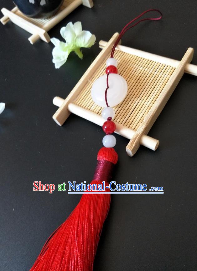 Traditional Handmade Chinese Hanfu Accessories Jade Pendant, China Palace Lady Red Tassel Waist Pendant for Women