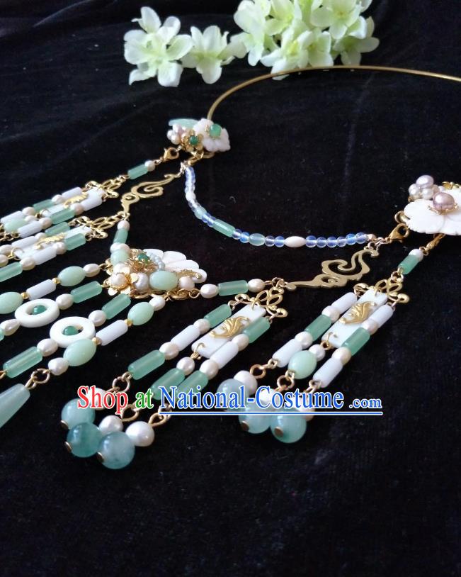 Traditional Handmade Chinese Accessories Shell Necklace, China Palace Lady Hanfu Green Beads Tassel Necklet for Women