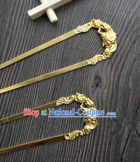 Traditional Handmade Chinese Hair Accessories Hanfu Copper Hairpins, China Ancient Tang Dynasty Palace Lady Hair Stick for Women