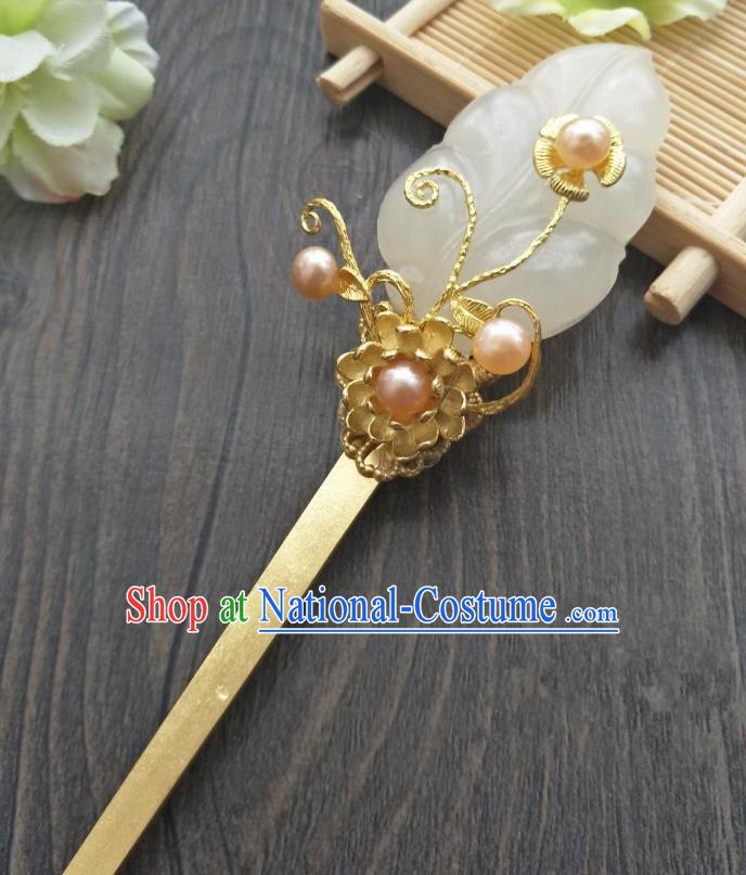 Traditional Handmade Chinese Hair Accessories Copper Jade Hairpins, China Palace Lady Hanfu Hair Stick for Women