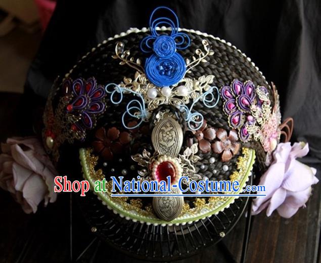 Traditional Handmade Chinese Qing Dynasty Manchu Lady Hair Accessories, China Ancient Imperial Concubine Hairpins Headwear for Women