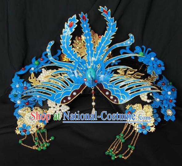 Traditional Handmade Chinese Qing Dynasty Hair Accessories Phoenix Headwear, Manchu High Coiffure Imperial Concubine Headpiece for Women