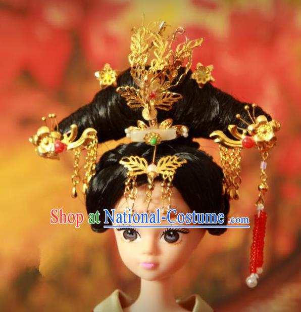 Traditional Handmade Chinese Qing Dynasty Hair Accessories Complete Set, Manchu High Coiffure Imperial Concubine Hairpins Headpiece