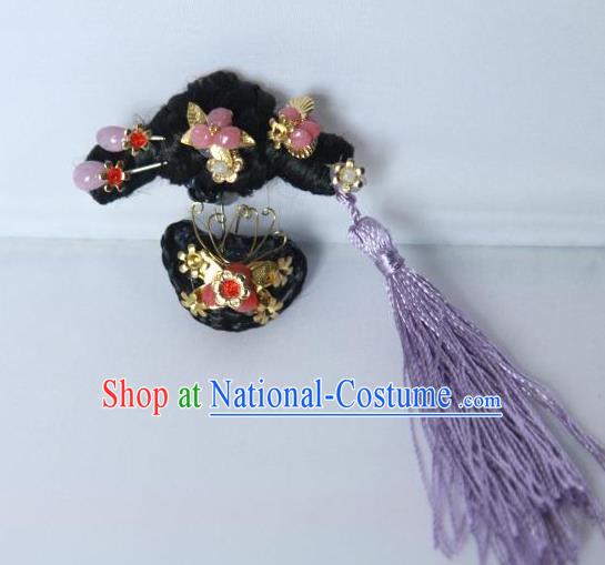 Traditional Handmade Chinese Qing Dynasty Hair Accessories Tassel Headwear, Manchu High Coiffure Imperial Concubine Headpiece Hairpins