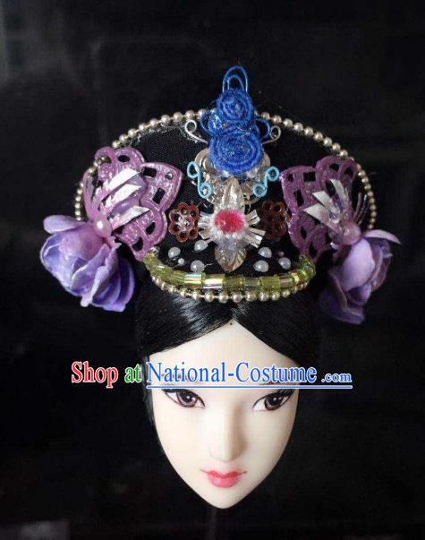 Traditional Handmade Chinese Qing Dynasty Hair Accessories Headwear, Manchu High Coiffure Imperial Concubine Hat Headpiece