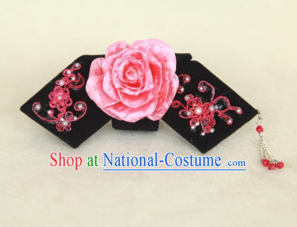 Traditional Handmade Chinese Qing Dynasty Hair Accessories Tassel Peony Headwear, Manchu High Coiffure Imperial Concubine Headpiece