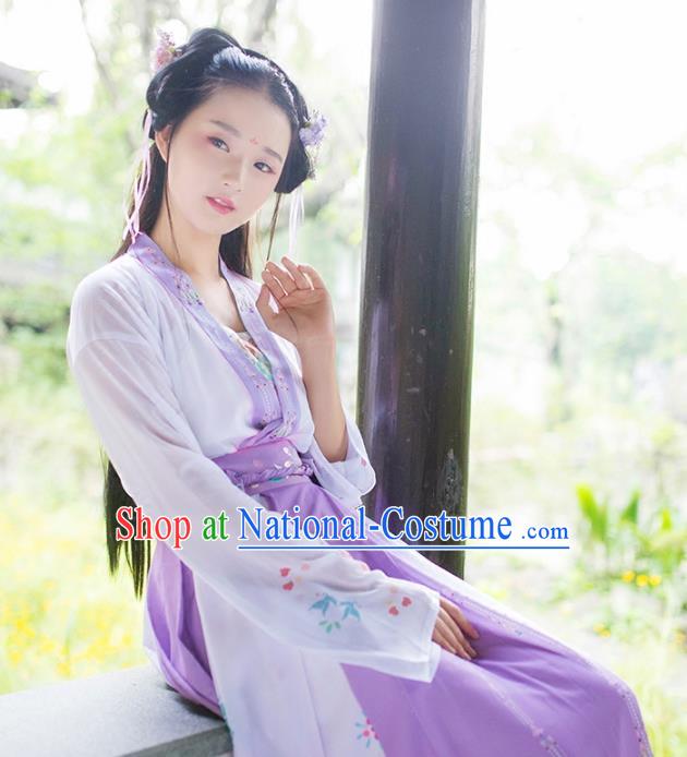 Asian Chinese Tang Dynasty Princess Embroidered Costume, Ancient China Young Lady Embroidery Blouse and Skirt Complete Set