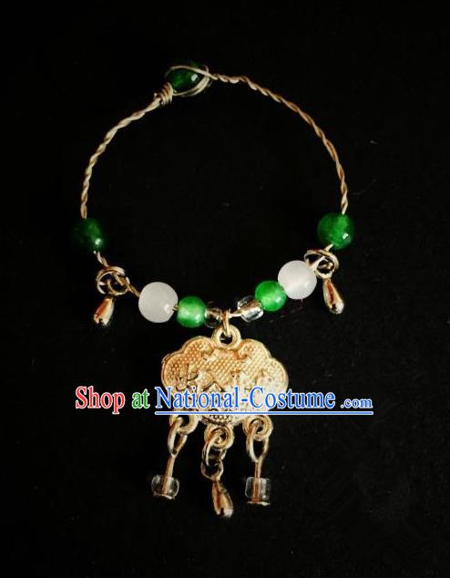 Traditional Handmade Chinese Accessories Necklace, China Palace Lady Hanfu Green Bead Tassel Necklet