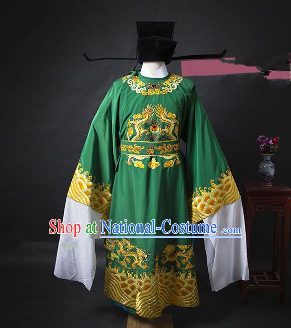 Traditional Chinese Peking Opera Bao Zheng Costume Green Embroidered Robe, China Ancient Beijing Opera Gwanbok for Men