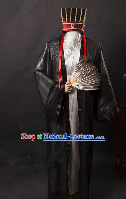 Traditional Chinese Peking Opera Old Men Costume, China Ancient Beijing Opera Three Kingdoms Zhuge Liang Gwanbok for Men