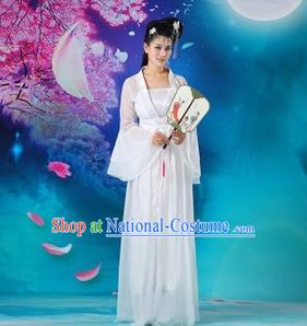 Traditional Chinese Tang Dynasty Young Lady Costume, China Ancient Princess Embroidered Fairy White Dress Clothing for Women